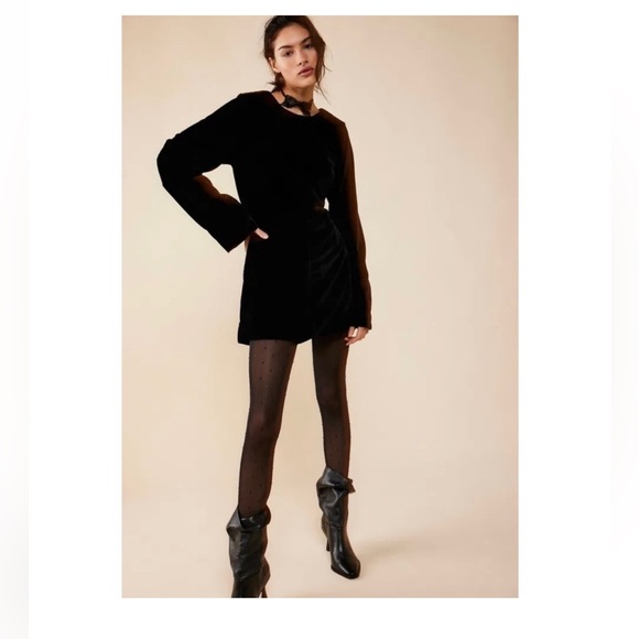 Free People Chelsey Velvet Mini Long Sleeve Black Dress Medium - Picture 1 of 3